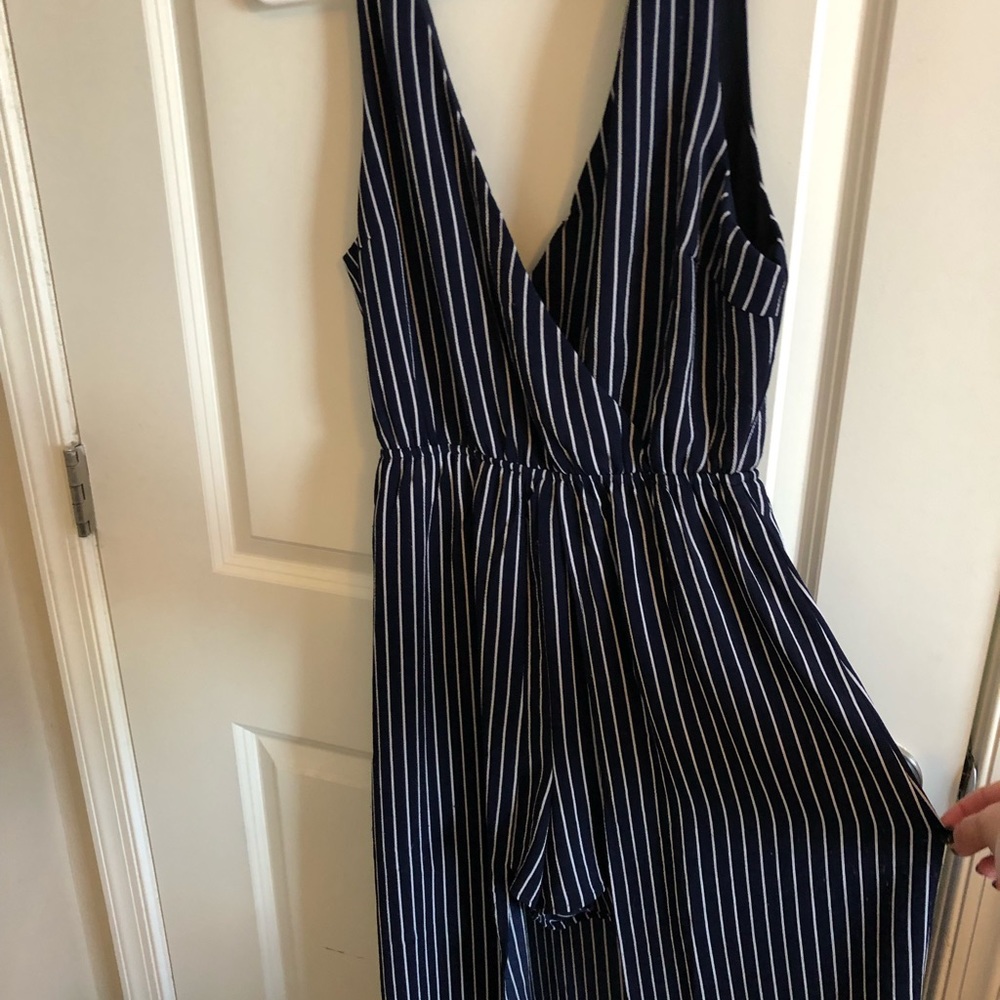 Navy and white stripped romper